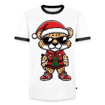 Guépard Noël Bande dessinée Cool - T-shirt contrasté Homme - blanc/noir - Devant - AI Model Female 172 light (172cm) & AI Model Male 178 dark (178cm)