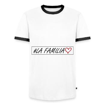 La Familia Heart - Men's Ringer Shirt - white/black - Front - AI Model Female 172 light (172cm) & AI Model Male 178 dark (178cm)