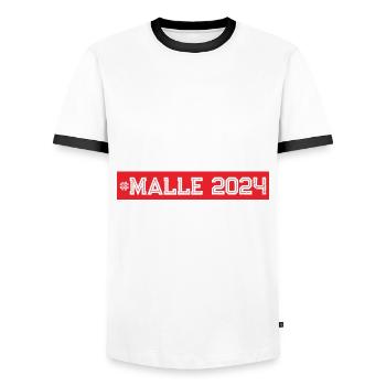 Malle 2024 - Männer Kontrast-T-Shirt - Weiß/Schwarz - Vorne - AI Model Female 172 light (172cm) & AI Model Male 178 dark (178cm)