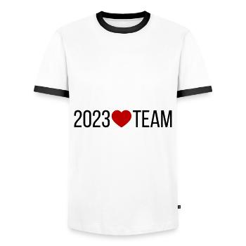 2023 Team Heart - Men's Ringer Shirt - white/black - Front - AI Model Female 172 light (172cm) & AI Model Male 178 dark (178cm)