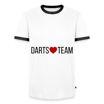 Darts Team Herz - Männer Kontrast-T-Shirt - Weiß/Schwarz - Vorne - AI Model Female 172 light (172cm) & AI Model Male 178 dark (178cm)
