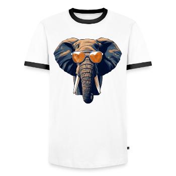 Cool Elephant with Sunglasses – Casual - Men's Ringer Shirt - white/black - Front - AI Model Female 172 light (172cm) & AI Model Male 178 dark (178cm)