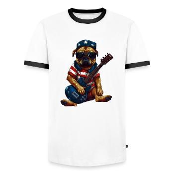 Guitariste carlin à bascule avec drapeau américain - - T-shirt contrasté Homme - blanc/noir - Devant - AI Model Female 172 light (172cm) & AI Model Male 178 dark (178cm)
