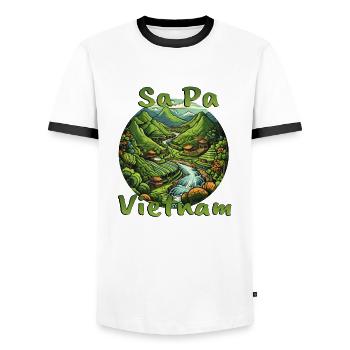 Sa Pa Vietnam: Green Rice Terraces - Men's Ringer Shirt - white/black - Front - AI Model Female 172 light (172cm) & AI Model Male 178 dark (178cm)