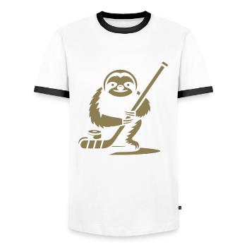 Faultier Eishockey Silhouette - Männer Kontrast-T-Shirt - Weiß/Schwarz - Vorne - AI Model Female 172 light (172cm) & AI Model Male 178 dark (178cm)