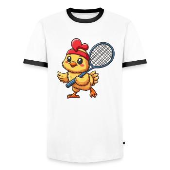 Poulet et poussins de tennis : l’ du club - T-shirt contrasté Homme - blanc/noir - Devant - AI Model Female 172 light (172cm) & AI Model Male 178 dark (178cm)