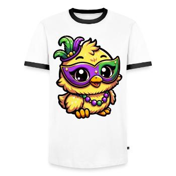Mardi Gras Chicken, Chick in Disguise - Men's Ringer Shirt - white/black - Front - AI Model Female 172 light (172cm) & AI Model Male 178 dark (178cm)
