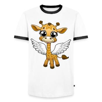 Une jolie girafe de dessin animé est un ange avec des ailes - T-shirt contrasté Homme - blanc/noir - Devant - AI Model Female 172 light (172cm) & AI Model Male 178 dark (178cm)