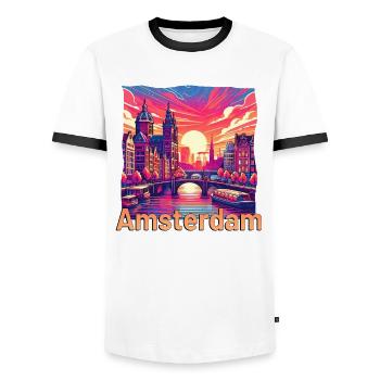 Amsterdam Coucher de soleil Canal Violet Grunge - T-shirt contrasté Homme - blanc/noir - Devant - AI Model Female 172 light (172cm) & AI Model Male 178 dark (178cm)