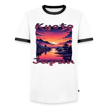Kyoto bei Sonnenuntergang: Pagoden & Flüsse - Männer Kontrast-T-Shirt - Weiß/Schwarz - Vorne - AI Model Female 172 light (172cm) & AI Model Male 178 dark (178cm)
