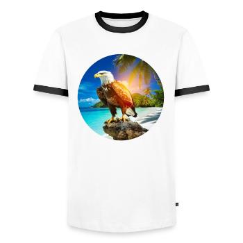 Eagle at Eagle Beach Aruba Summer Vacation - Men's Ringer Shirt - white/black - Front - AI Model Female 172 light (172cm) & AI Model Male 178 dark (178cm)