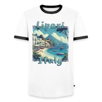 Lipari Italien Grunge Strand Berge - Männer Kontrast-T-Shirt - Weiß/Schwarz - Vorne - AI Model Female 172 light (172cm) & AI Model Male 178 dark (178cm)