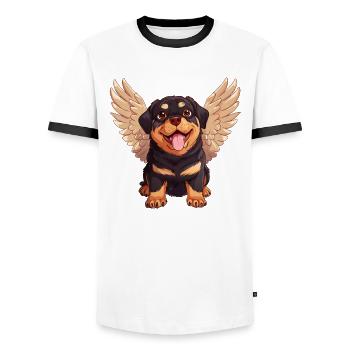 Rottweiler Angel Cute Cartoon - Men's Ringer Shirt - white/black - Front - AI Model Female 172 light (172cm) & AI Model Male 178 dark (178cm)
