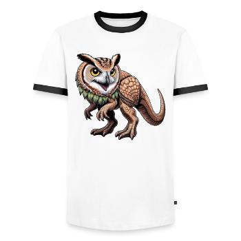 T-Rex and Owl Mythical Creatures Mix - Men's Ringer Shirt - white/black - Front - AI Model Female 172 light (172cm) & AI Model Male 178 dark (178cm)