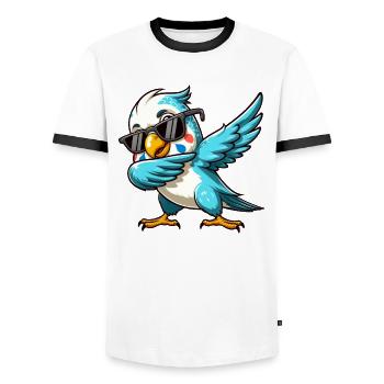 Cacatoès Dabbing Action Drôle Motif D’oiseau - T-shirt contrasté Homme - blanc/noir - Devant - AI Model Female 172 light (172cm) & AI Model Male 178 dark (178cm)