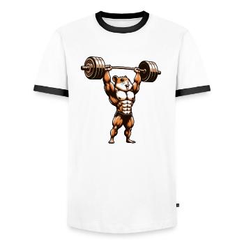 Hamsters soulevant des poids : entraînement de dessin animé - T-shirt contrasté Homme - blanc/noir - Devant - AI Model Female 172 light (172cm) & AI Model Male 178 dark (178cm)