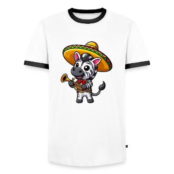 Cinco de Mayo Zebra: Trumpeter in Black and White - Men's Ringer Shirt - white/black - Front - AI Model Female 172 light (172cm) & AI Model Male 178 dark (178cm)