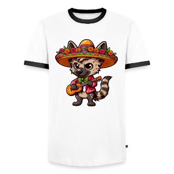 Cinco de Mayo Hyena Guitare Mariachi - T-shirt contrasté Homme - blanc/noir - Devant - AI Model Female 172 light (172cm) & AI Model Male 178 dark (178cm)
