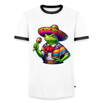 Cinco de Mayo Frog Fiesta - Men's Ringer Shirt - white/black - Front - AI Model Female 172 light (172cm) & AI Model Male 178 dark (178cm)