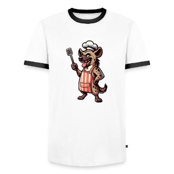Hyena Grill Chef Summer BBQ - Men's Ringer Shirt - white/black - Front - AI Model Female 172 light (172cm) & AI Model Male 178 dark (178cm)