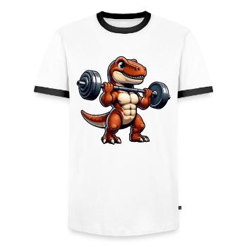 T-Rex Dumbbell Training Fitness Motif - Men's Ringer Shirt - white/black - Front - AI Model Female 172 light (172cm) & AI Model Male 178 dark (178cm)