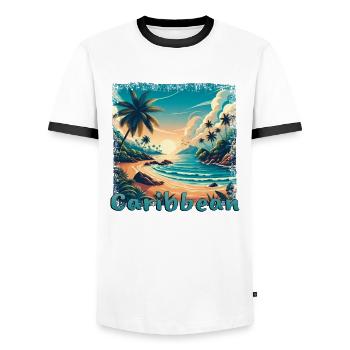 Karibischer Urlaub am Strand Amerika im Grunge-Sti - Männer Kontrast-T-Shirt - Weiß/Schwarz - Vorne - AI Model Female 172 light (172cm) & AI Model Male 178 dark (178cm)