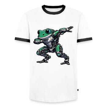 Cool Robot Frog Dabbing Mech Cyborg - Men's Ringer Shirt - white/black - Front - AI Model Female 172 light (172cm) & AI Model Male 178 dark (178cm)