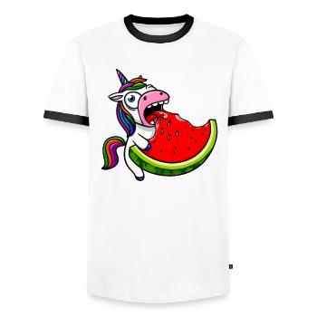 Einhorn Melone Süß Comic Verrückt Lustig - Männer Kontrast-T-Shirt - Weiß/Schwarz - Vorne - AI Model Female 172 light (172cm) & AI Model Male 178 dark (178cm)
