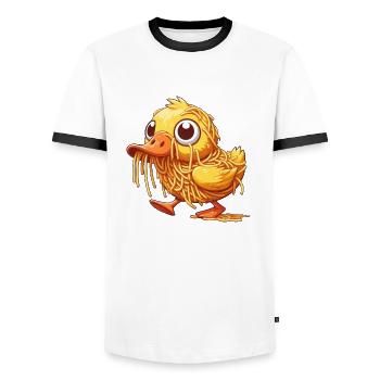 Clumsy Duck Sweet with Spaghetti - Men's Ringer Shirt - white/black - Front - AI Model Female 172 light (172cm) & AI Model Male 178 dark (178cm)