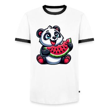 Panda with Watermelon Fruity Funny - Men's Ringer Shirt - white/black - Front - AI Model Female 172 light (172cm) & AI Model Male 178 dark (178cm)
