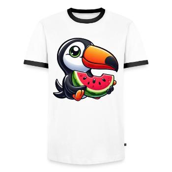Toucan oiseau de paradis pastèque été - T-shirt contrasté Homme - blanc/noir - Devant - AI Model Female 172 light (172cm) & AI Model Male 178 dark (178cm)