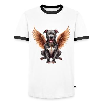 Pitbull Angel with Wings Dog in Heaven - Men's Ringer Shirt - white/black - Front - AI Model Female 172 light (172cm) & AI Model Male 178 dark (178cm)