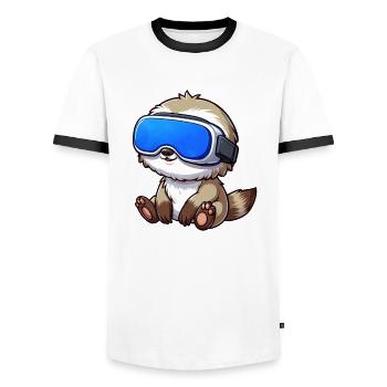 Cute Sloth VR Gamer Virtual Reality Cartoon - Men's Ringer Shirt - white/black - Front - AI Model Female 172 light (172cm) & AI Model Male 178 dark (178cm)