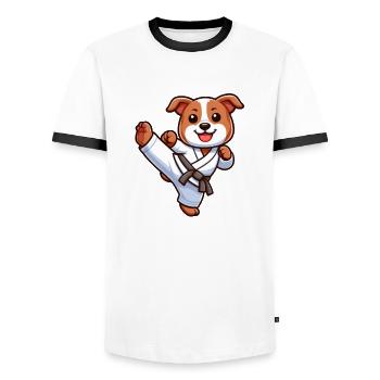 Pitbull Karate High Kick Martial Arts Martial Arts - Men's Ringer Shirt - white/black - Front - AI Model Female 172 light (172cm) & AI Model Male 178 dark (178cm)
