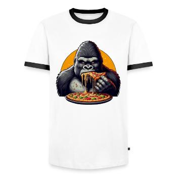Gorilla Pizza-Liebhaber Cartoon - Männer Kontrast-T-Shirt - Weiß/Schwarz - Vorne - AI Model Female 172 light (172cm) & AI Model Male 178 dark (178cm)