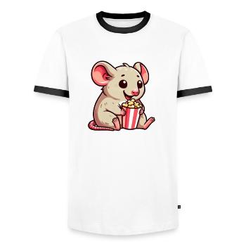 Mouse Rat Movie Night Popcorn Movie - Men's Ringer Shirt - white/black - Front - AI Model Female 172 light (172cm) & AI Model Male 178 dark (178cm)