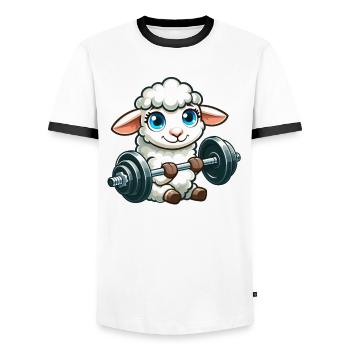 Schaf Lamm Hantel Fitness - Männer Kontrast-T-Shirt - Weiß/Schwarz - Vorne - AI Model Female 172 light (172cm) & AI Model Male 178 dark (178cm)