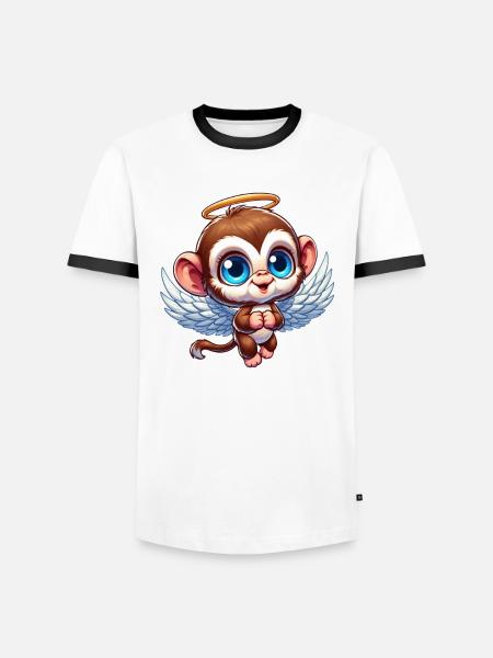 Monkey Chimpanzee Angel Cartoon - Men's Ringer Shirt -