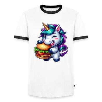 Hamburger Cheeseburger licorne - T-shirt contrasté Homme - blanc/noir - Devant - AI Model Female 172 light (172cm) & AI Model Male 178 dark (178cm)
