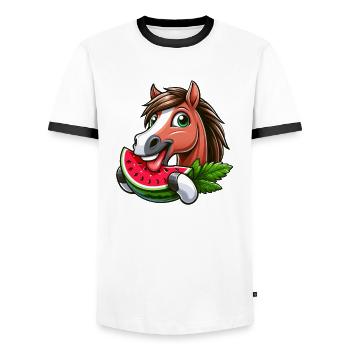 Pferde Pferdeliebhaber Landwirt Bauer Melone - Männer Kontrast-T-Shirt - Weiß/Schwarz - Vorne - AI Model Female 172 light (172cm) & AI Model Male 178 dark (178cm)