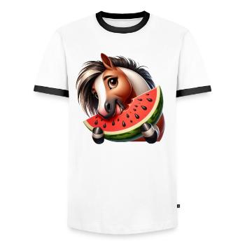 Pferde Pferdeliebhaber Landwirt Bauer Melone - Männer Kontrast-T-Shirt - Weiß/Schwarz - Vorne - AI Model Female 172 light (172cm) & AI Model Male 178 dark (178cm)