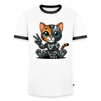 Süße Katze Roboter Cyborg Mech Futuristisch - Männer Kontrast-T-Shirt - Weiß/Schwarz - Vorne - AI Model Female 172 light (172cm) & AI Model Male 178 dark (178cm)