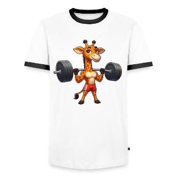 Starke Giraffe Hantel Fitness Workout Cartoon - Männer Kontrast-T-Shirt - Weiß/Schwarz - Vorne - AI Model Female 172 light (172cm) & AI Model Male 178 dark (178cm)