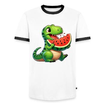 T-Rex avec Melon Sweet Watermelon Cartoon Été - T-shirt contrasté Homme - blanc/noir - Devant - AI Model Female 172 light (172cm) & AI Model Male 178 dark (178cm)