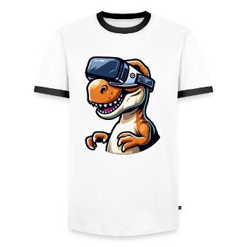 Drôle Dino T-Rex Réalité virtuelle VR Fun - T-shirt contrasté Homme - blanc/noir - Devant - AI Model Female 172 light (172cm) & AI Model Male 178 dark (178cm)