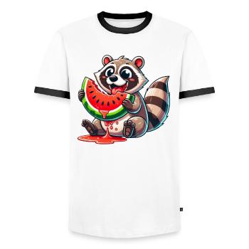 Raccoon Melon Watermelon Cute Cartoon Summer - Men's Ringer Shirt - white/black - Front - AI Model Female 172 light (172cm) & AI Model Male 178 dark (178cm)