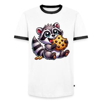Cute Raccoon Biscuit Dessert Dessert Candy - Men's Ringer Shirt - white/black - Front - AI Model Female 172 light (172cm) & AI Model Male 178 dark (178cm)