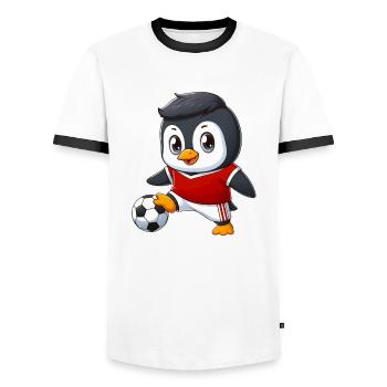 Niedlicher Pinguin Fußball Spieler Cartoon - Männer Kontrast-T-Shirt - Weiß/Schwarz - Vorne - AI Model Female 172 light (172cm) & AI Model Male 178 dark (178cm)