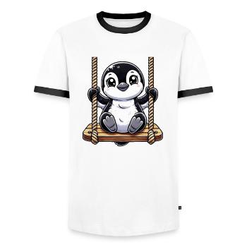 pingouin balançoires aire de jeux amusant animal dessin animé - T-shirt contrasté Homme - blanc/noir - Devant - AI Model Female 172 light (172cm) & AI Model Male 178 dark (178cm)