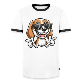 Cute Beagle Dog Cartoon Dog Lover - Men's Ringer Shirt - white/black - Front - AI Model Female 172 light (172cm) & AI Model Male 178 dark (178cm)